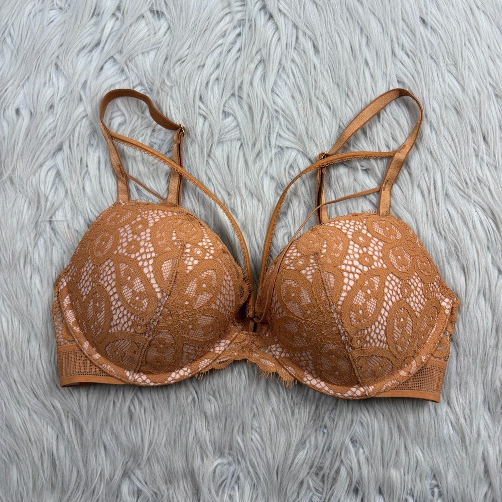 Victoria's Secret Women's 32C Very Sexy Push Up Bra Strappy Lace Tan